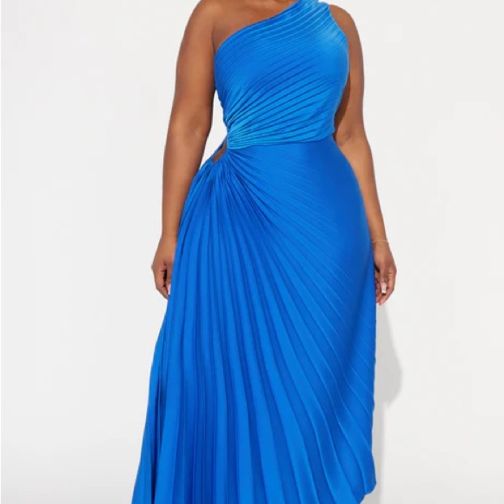 Vibrant Blue Asymmetrical One-Shoulder Gown